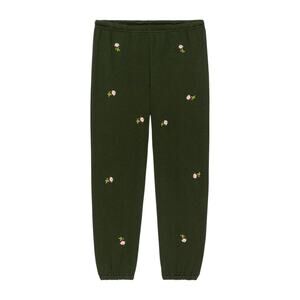 THE GREAT. The Stadium Sweatpant. Woodland Green With Embroidered Roses 0|XS